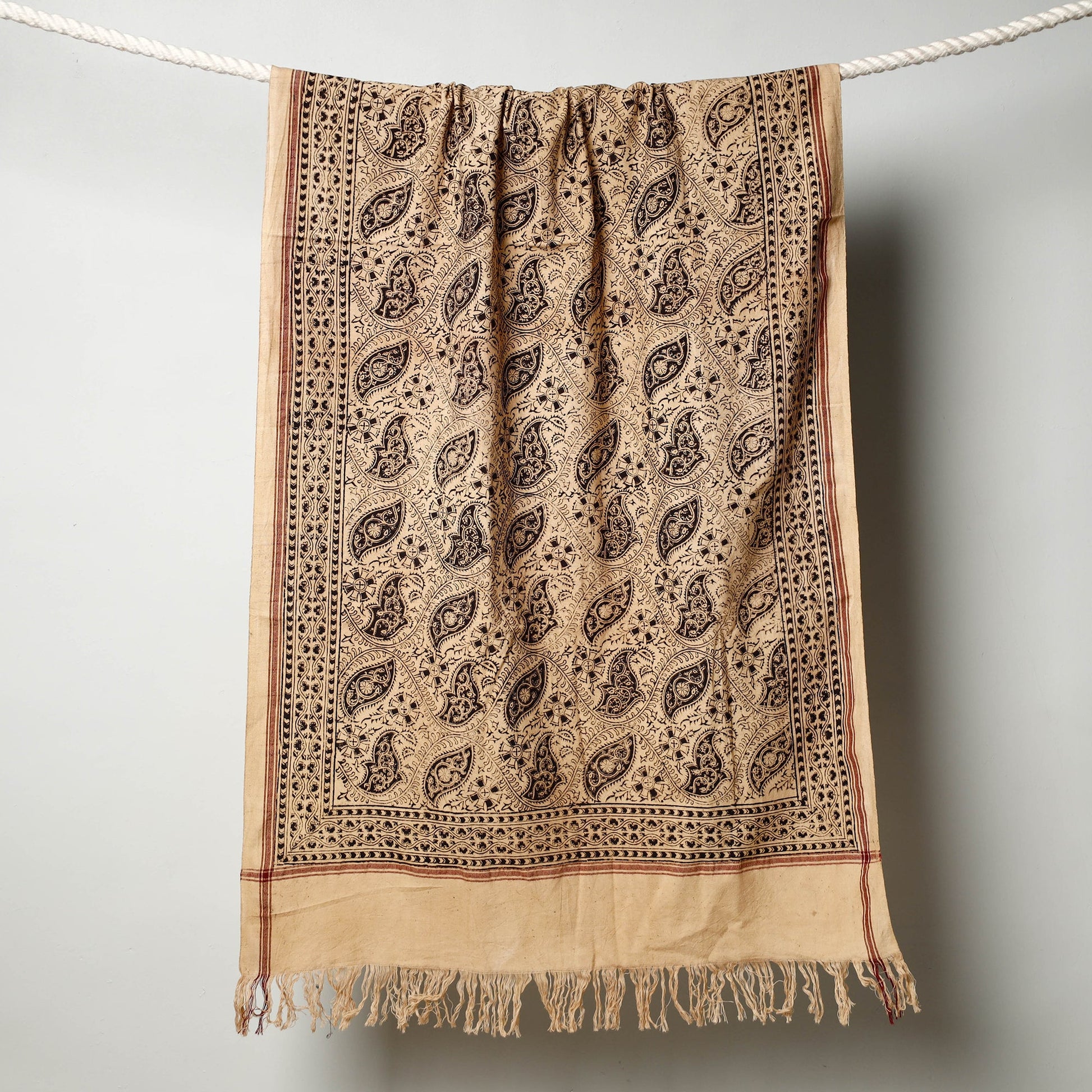 Beige - Pedana Kalamkari Block Printed Handloom Cotton Towel