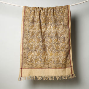 Beige - Pedana Kalamkari Block Printed Handloom Cotton Towel