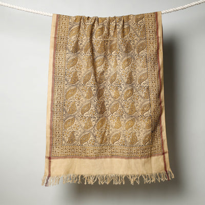 Beige - Pedana Kalamkari Block Printed Handloom Cotton Towel