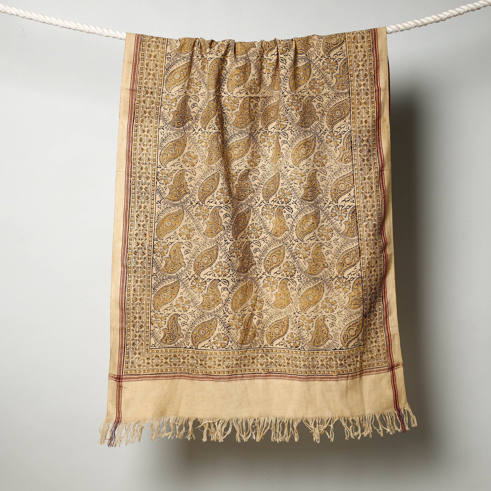 Beige - Pedana Kalamkari Block Printed Handloom Cotton Towel