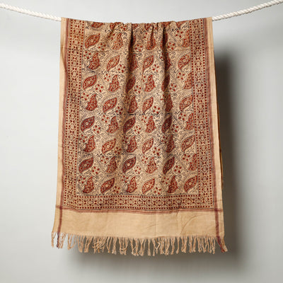 Beige - Pedana Kalamkari Block Printed Handloom Cotton Towel