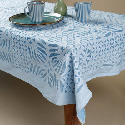 Blue - Applique Cutwork Cotton Table Cover - 4 Seater