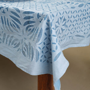 Blue - Applique Cutwork Cotton Table Cover - 4 Seater