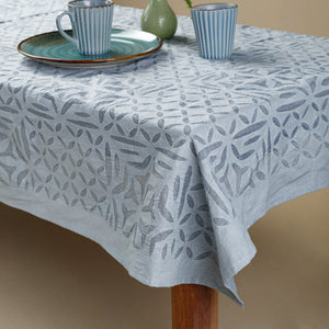 Blue - Applique Cutwork Cotton Table Cover - 4 Seater
