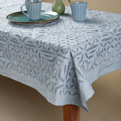 Blue - Applique Cutwork Cotton Table Cover - 4 Seater