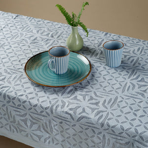 Blue - Applique Cutwork Cotton Table Cover - 4 Seater