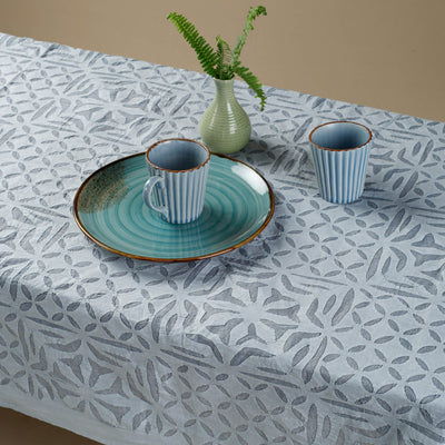 Blue - Applique Cutwork Cotton Table Cover - 4 Seater