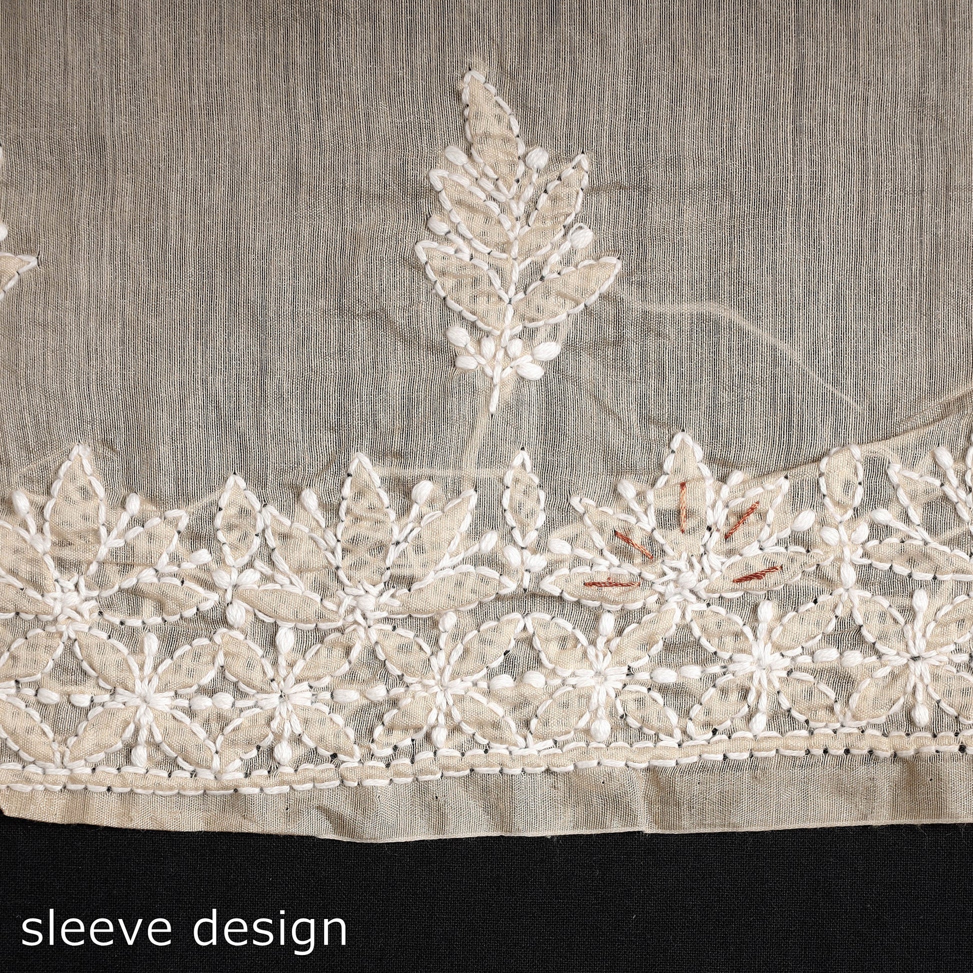 Beige - Lucknow Chikankari with Parsi Style Embroidery Chanderi Silk Kurta Material - 3.2 Meter