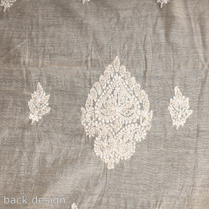 Beige - Lucknow Chikankari with Parsi Style Embroidery Chanderi Silk Kurta Material - 3.2 Meter