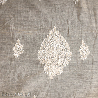 Beige - Lucknow Chikankari with Parsi Style Embroidery Chanderi Silk Kurta Material - 3.2 Meter