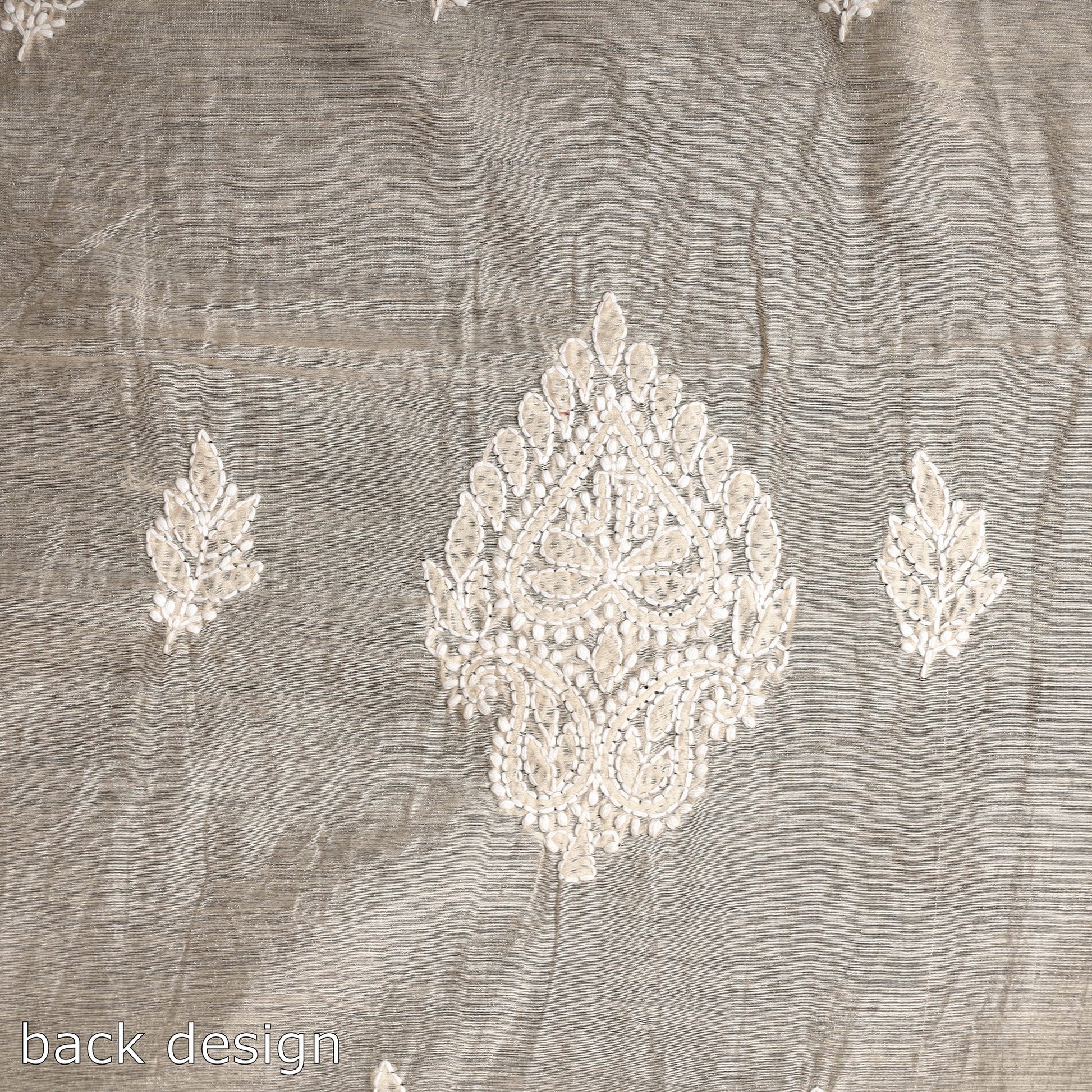 Beige - Lucknow Chikankari with Parsi Style Embroidery Chanderi Silk Kurta Material - 3.2 Meter