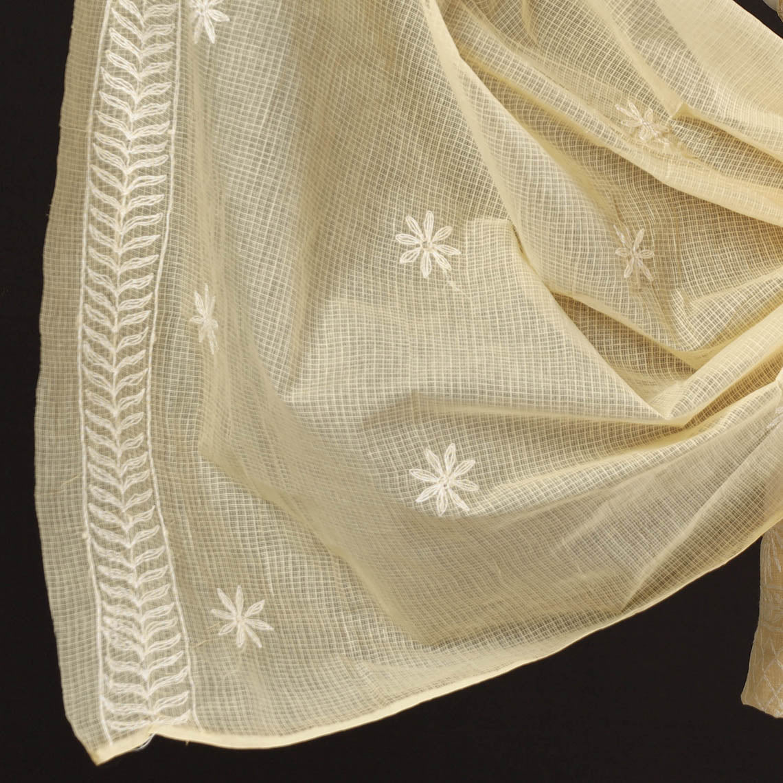 Beige - 2pc Hand Embroidery Kota Doria Chikankari Dress Material