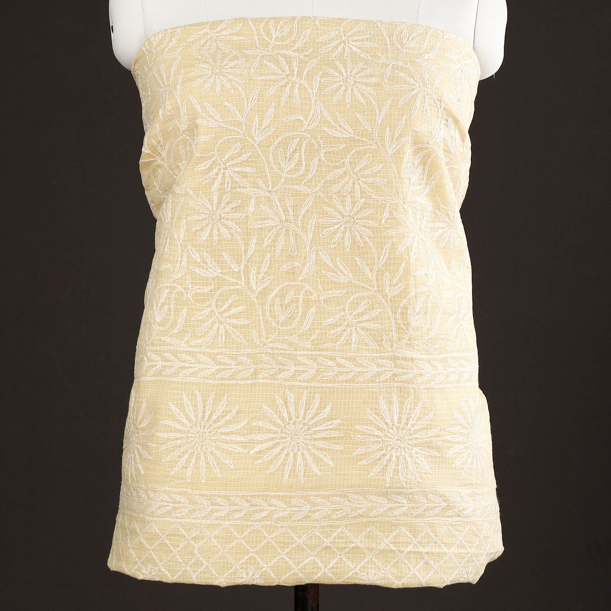 Beige - 2pc Hand Embroidery Kota Doria Chikankari Dress Material
