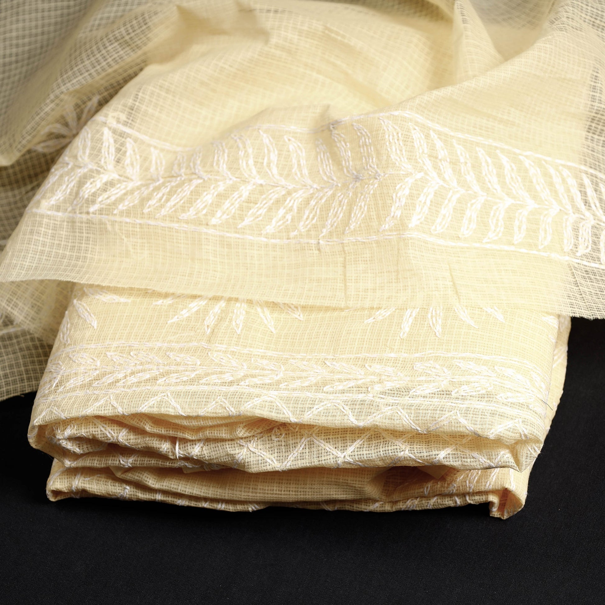 Beige - 2pc Hand Embroidery Kota Doria Chikankari Dress Material