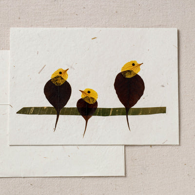 Bird Family - Flower Art Handmade Paper Greeting Card 75