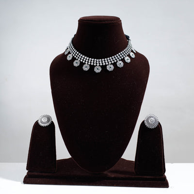 Antique Silver Finish Oxidised Brass Base Choker Necklace Set