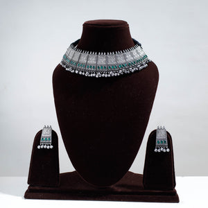 Antique Silver Finish Oxidised Brass Base Choker Necklace Set