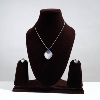 Antique Silver Finish Oxidised Brass Base Stone Work Necklace Set