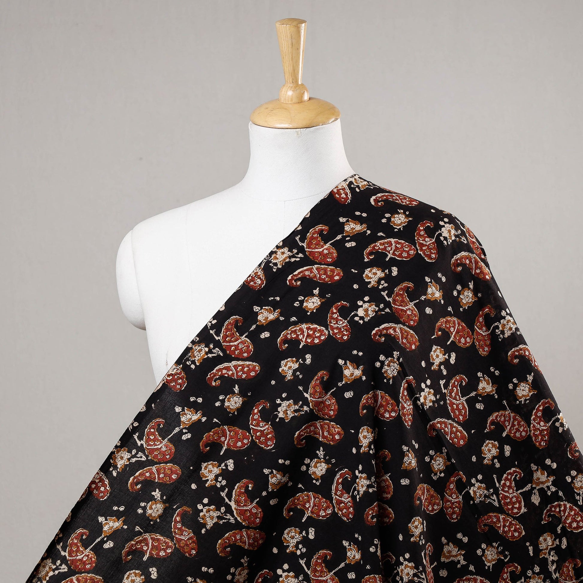 Black - Duplet Red Bagru Block Print Cotton Fabric