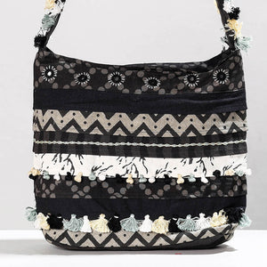 Black - Lambani Mirror Work Hand Embroidery Patchwork Cotton Shoulder Bag