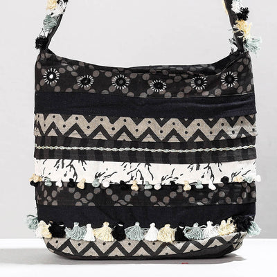 Black - Lambani Mirror Work Hand Embroidery Patchwork Cotton Shoulder Bag