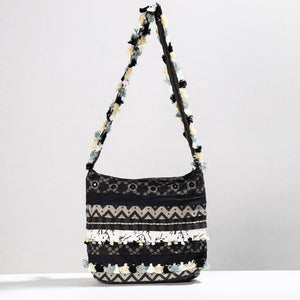 Black - Lambani Mirror Work Hand Embroidery Patchwork Cotton Shoulder Bag
