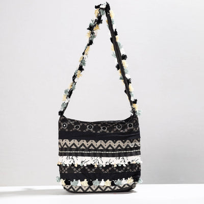 Black - Lambani Mirror Work Hand Embroidery Patchwork Cotton Shoulder Bag