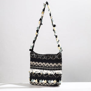 Black - Lambani Mirror Work Hand Embroidery Patchwork Cotton Shoulder Bag