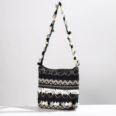 Black - Lambani Mirror Work Hand Embroidery Patchwork Cotton Shoulder Bag