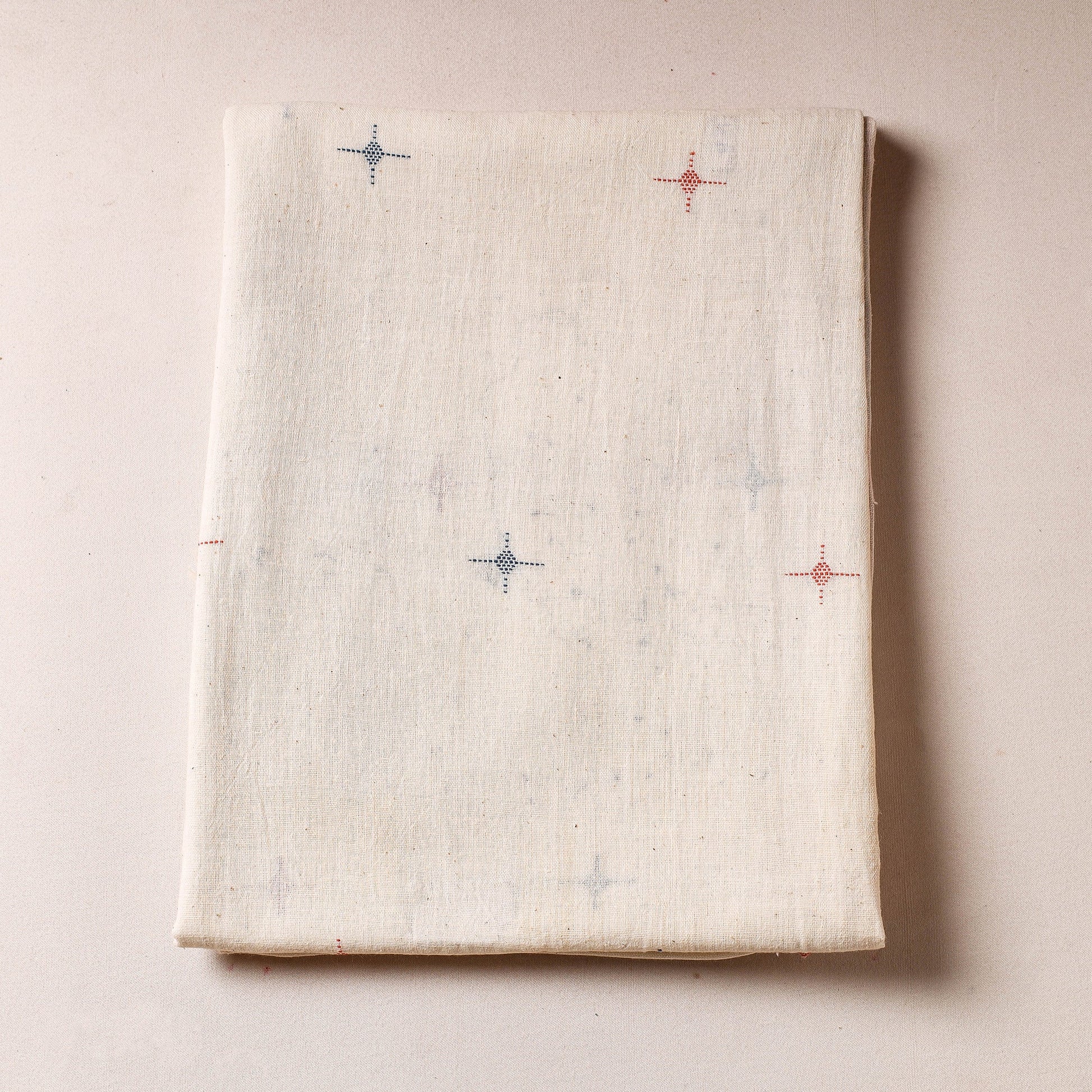 Beige - Organic Kala Cotton Handloom Buti Precut Fabric (2 meter)