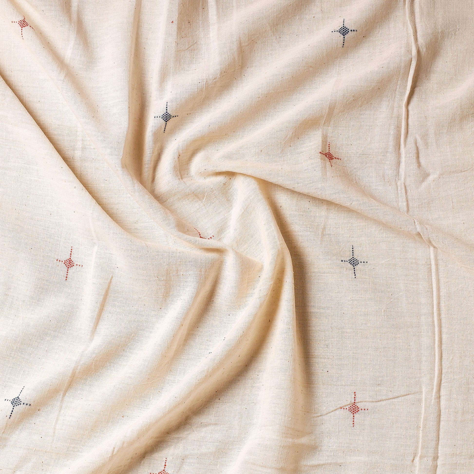 Beige - Organic Kala Cotton Handloom Buti Precut Fabric (2 meter)