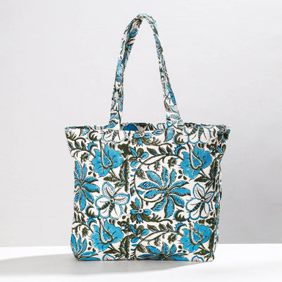 Blue - Hand Block Printed Canvas Cotton Shoulder Bag