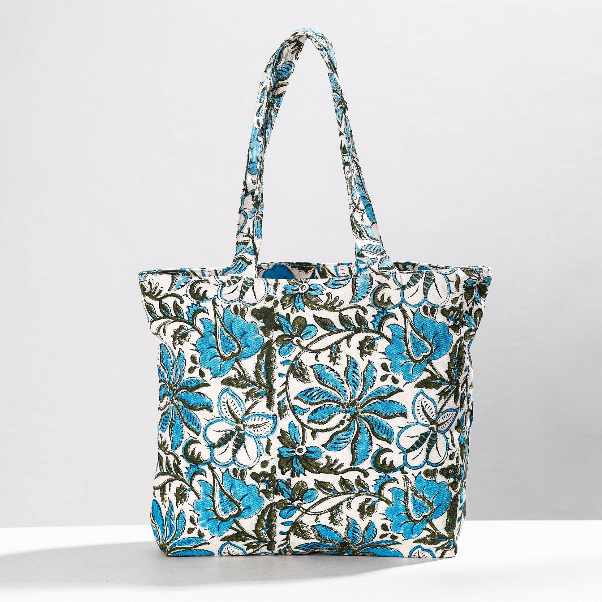 Blue - Hand Block Printed Canvas Cotton Shoulder Bag