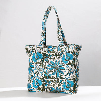 Blue - Hand Block Printed Canvas Cotton Shoulder Bag