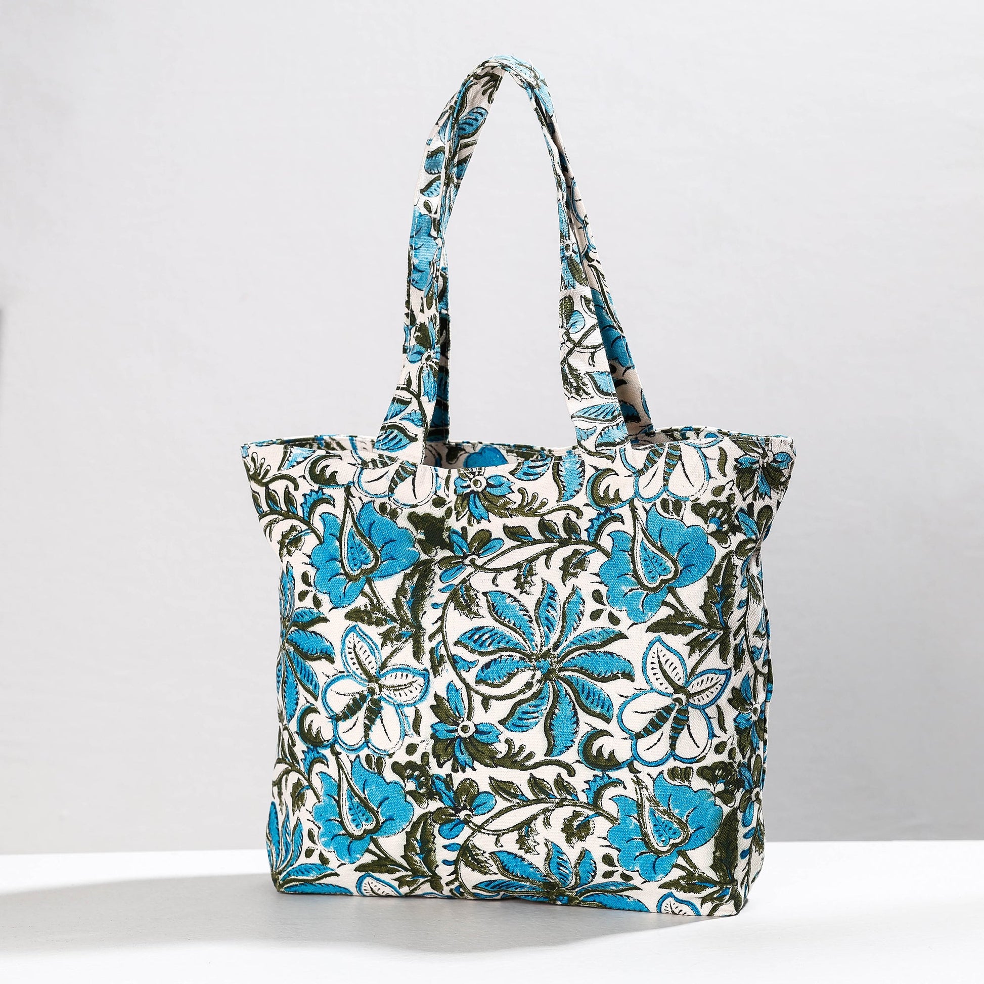 Blue - Hand Block Printed Canvas Cotton Shoulder Bag