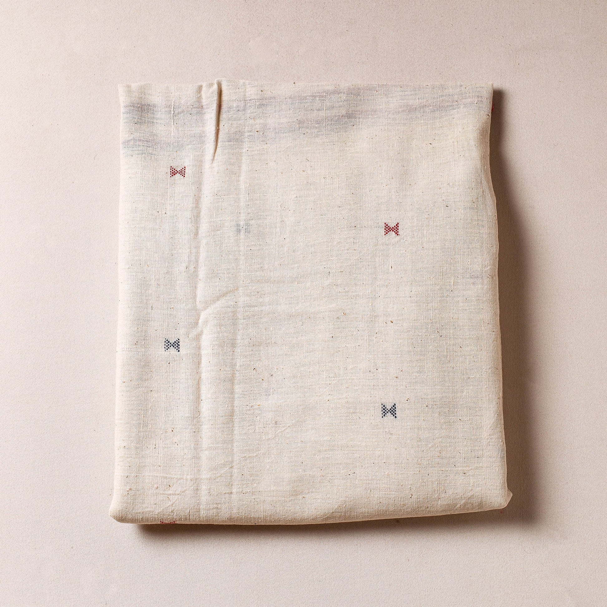 Beige - Organic Kala Cotton Handloom Buti Precut Fabric (2 meter)