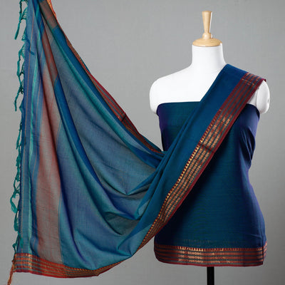 Blue - 3pc Traditional Cotton Dharwad Dress Material 03