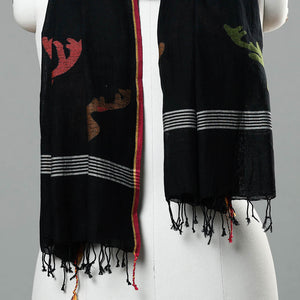 Black - Jamdani Handloom Cotton Stole with Tassels