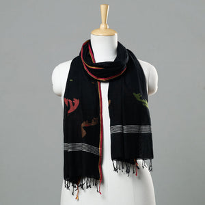 Black - Jamdani Handloom Cotton Stole with Tassels