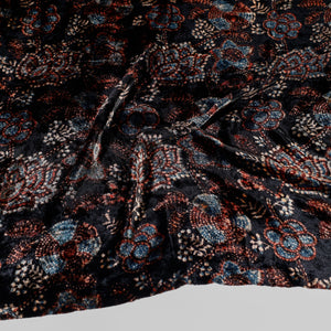Black - Ajrakh Hand Block Printed Velvet Blouse Piece