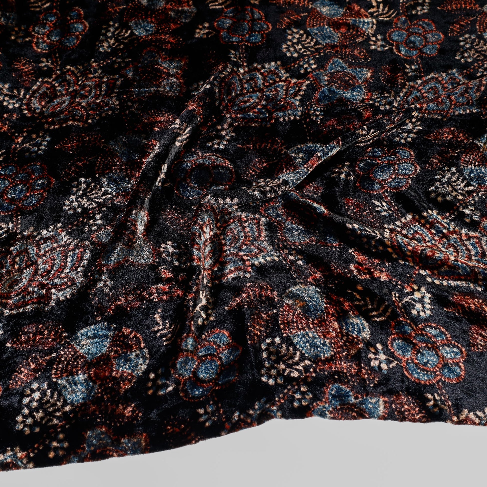 Black - Ajrakh Hand Block Printed Velvet Blouse Piece
