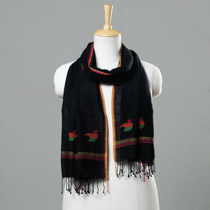Black - Jamdani Handloom Cotton Stole with Tassels