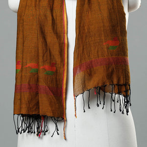 Brown - Jamdani Handloom Cotton Stole with Tassels