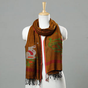 Brown - Jamdani Handloom Cotton Stole with Tassels