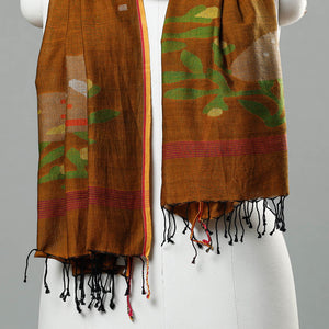Brown - Jamdani Handloom Cotton Stole with Tassels