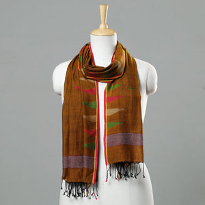 Brown - Jamdani Handloom Cotton Stole with Tassels