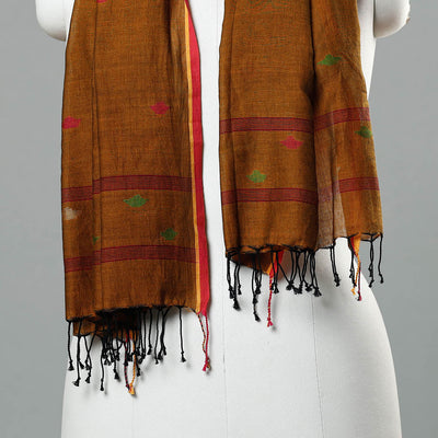 Brown - Jamdani Handloom Cotton Stole with Tassels