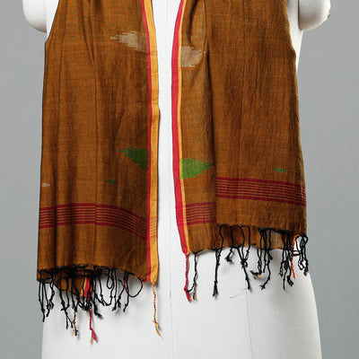 Brown - Jamdani Handloom Cotton Stole with Tassels