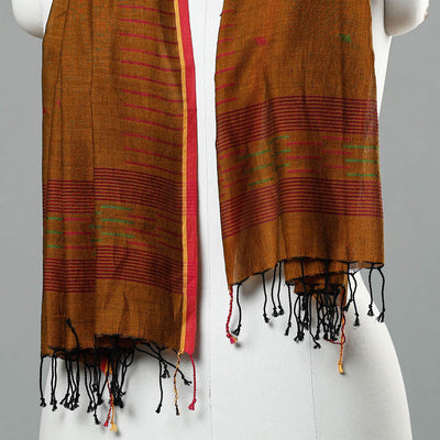 Brown - Jamdani Handloom Cotton Stole with Tassels