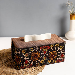 Brown - Handpainted Kalamkari Natural Dyed Cotton Tissue Box